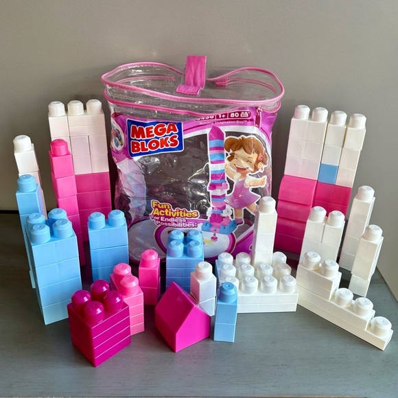 Mega Bloks Other - Mega Bloks Pink Blue Building Blocks First Builders 8466 Kids Toy Set 90+ pc